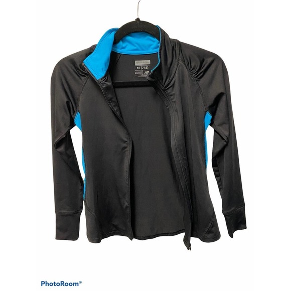 New Balance Kids Jacket Black Turquoise Girls M 7/8 Sports Thin - Picture 2 of 8